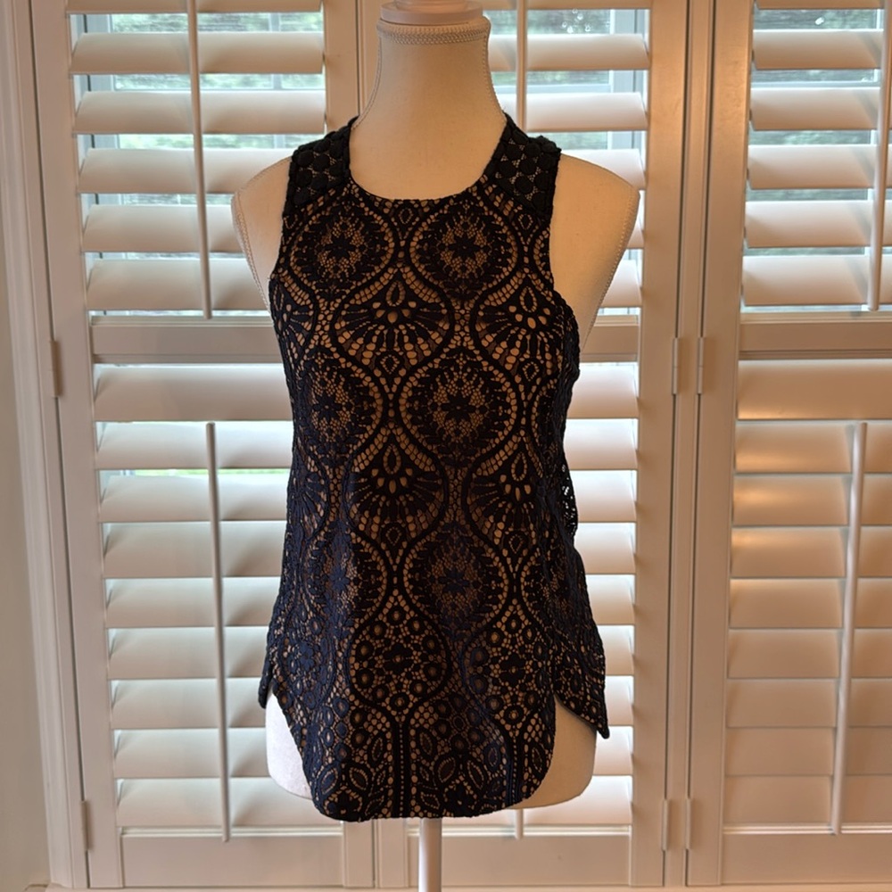 David Lerner Navy Lace Sleeveless Top